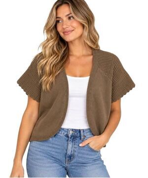 𝅺Grace Elements Women's Brown Cotton Shrug Sweater